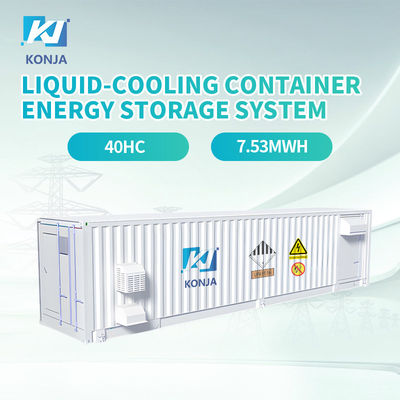 قیمت خوب سیستم ذخیره سازی انرژی ظرفی 40HC برای خنک سازی مایع KonJa 7.53Mwh 1000V ذخیره سازی باتری ظرفی آنلاین